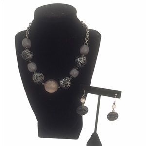 Black Lucite Ball Choker Necklace And Earrings Set
